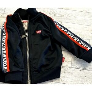Levis Baby lightweight black Full Zip Track jacket Logo Sleeves SIZE 3 MONTHS
